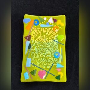 “Original “Choose Happiness “Fused Art Glass  Handmade  9”x6”Rectangular Tray